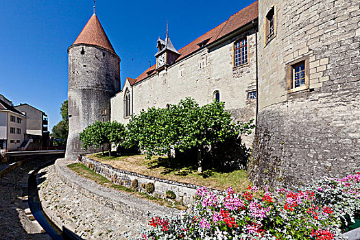 城堡,湖,沃州,瑞士,欧洲