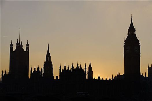 轮廓,议会大厦,日落,伦敦,英格兰,英国,欧洲