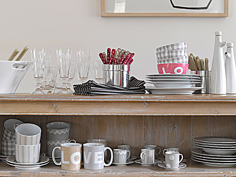 餐具,玻璃器皿,桌上,架子,仰视