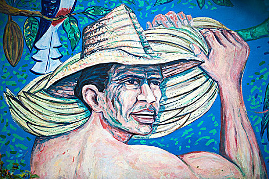壁画,描写,男人,香蕉,巴拉科阿,关塔那摩,省,古巴