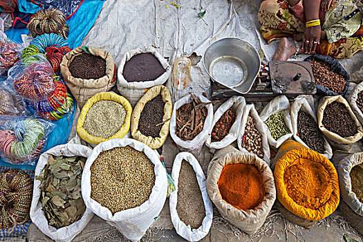 调味品,出售,街边市场,加德满都,尼泊尔