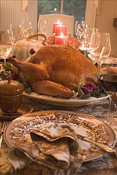 火鸡,桌上,感恩节,美国
