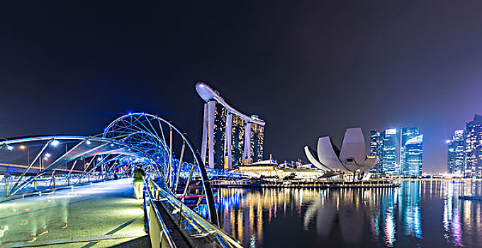 千禧桥,码头,湾,沙,酒店,博物馆,科学,艺术,夜晚,新加坡,亚洲