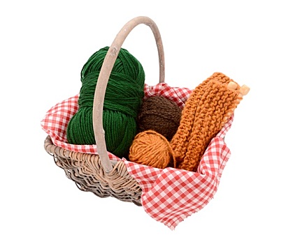 绿色,褐色,橙色,纱线,编织品,篮子