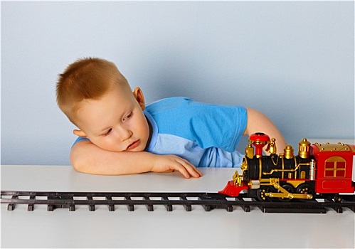 小男孩,玩,玩具,列车