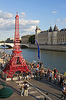法国,巴黎,银行,赛纳河,海滩,周年纪念,埃菲尔铁塔,建造,室外,红色,咖啡,椅子