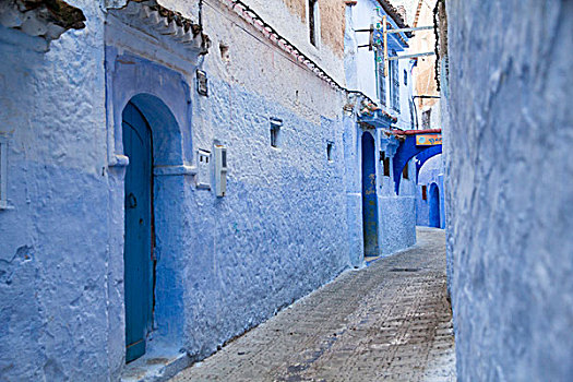 舍夫沙万,蓝色,心形,山,摩洛哥,靠近,地中海,狭窄,拱形,小巷,步行街