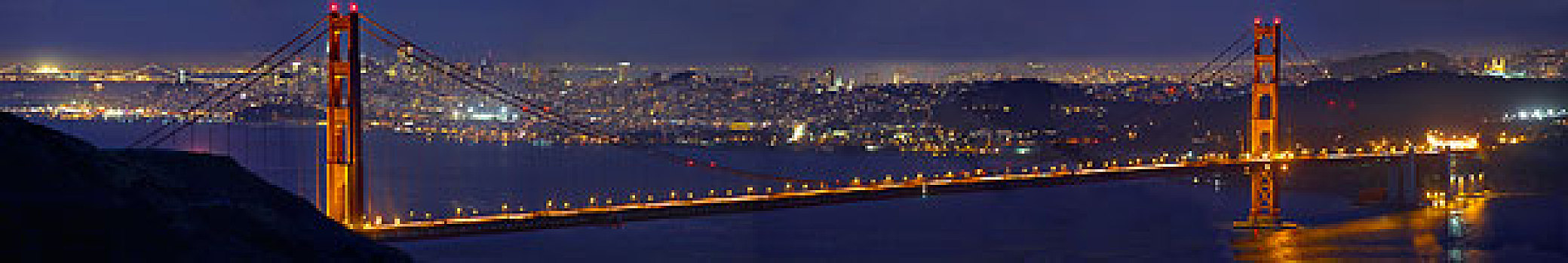 美国,加利福尼亚,金门大桥,夜晚,旧金山,远景,大幅,尺寸