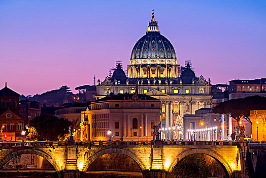 罗马,拉齐奥,意大利,日落,台伯河,圣徒,大教堂,背景