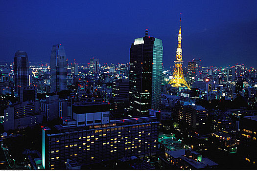 城市,东京塔,黄昏,东京,日本