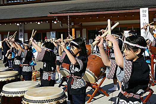 鼓,表演,孩子,神祠,东京,日本