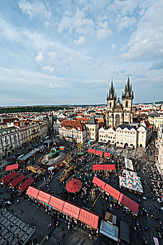 提恩教堂,圣母大教堂,正面,老城广场,布拉格,捷克共和国,欧洲