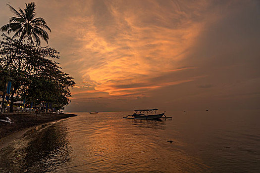 日落,海滩,巴厘岛,印度尼西亚