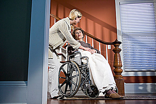 护理,帮助,老太太,轮椅,在家