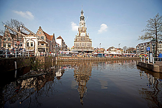运河,秤重,建筑,荷兰,奶酪,博物馆,阿尔克马尔镇,北荷兰,欧洲
