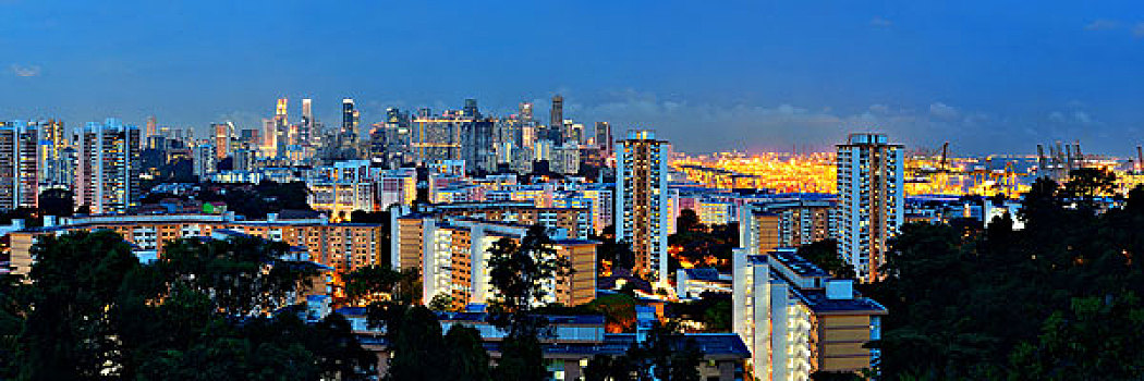 新加坡,天际线,山,夜晚,城市,建筑