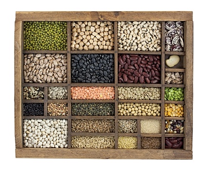 品种,豆,谷物,种子,旧式,盒子