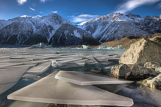 浮冰,湖,库克山国家公园,新西兰