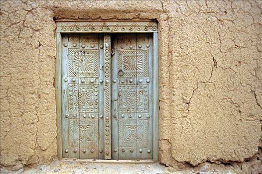 老,门,房子,砖坯,阿曼,阿拉伯半岛,中东