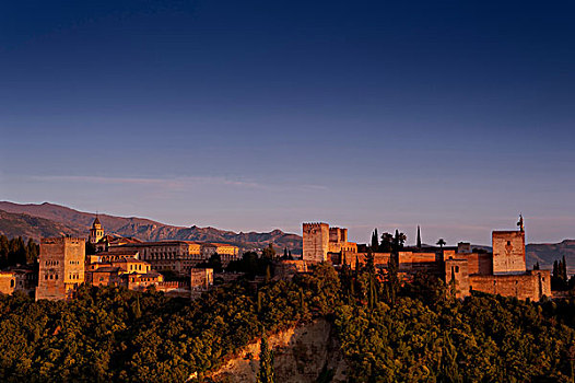 西班牙,安达卢西亚,格林纳达,宫殿,阿尔罕布拉,背景,内华达山脉