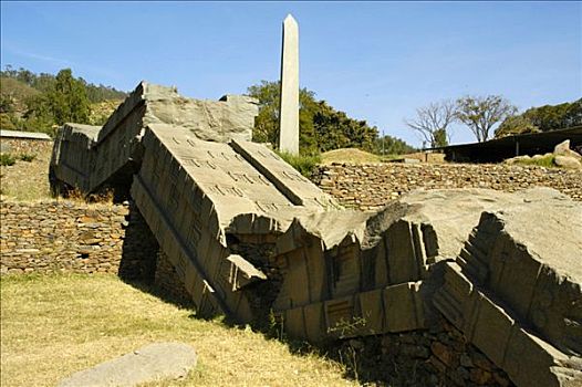 破损,石碑,数字1,公园,阿克苏姆,埃塞俄比亚,非洲