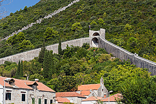 防卫,墙壁,山,半岛,达尔马提亚,克罗地亚,欧洲
