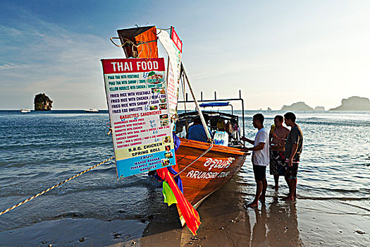 船,停泊,海滩,传统,泰国食品