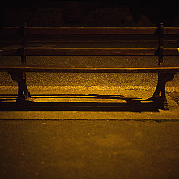 一个,木质,长椅,路边,夜晚,照亮,街道,灯,康沃尔,英国