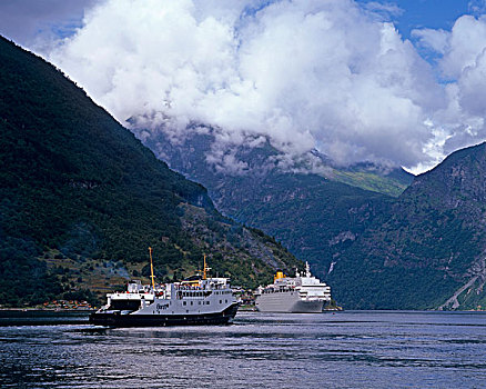 游船,渡轮,联合国教科文组织,世界自然遗产,场所,挪威,斯堪的纳维亚,欧洲