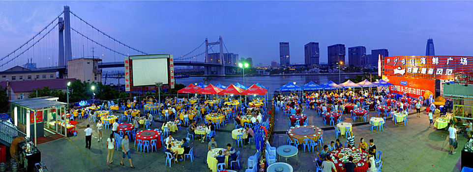 江北,白沙码头,海鲜广场,夜景,夜色,美食,夜宵,露天,排挡,庆丰桥,桥梁,江,灯光