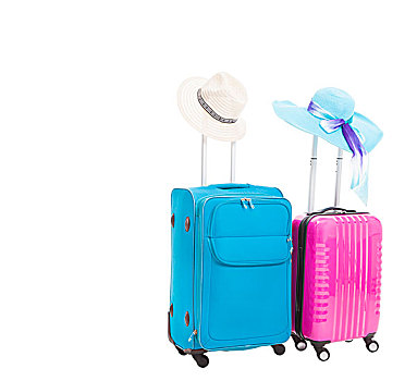 两个,旅行箱,帽子,隔绝,白色背景