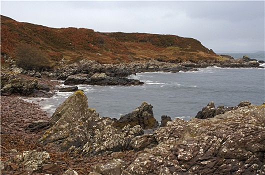 彩色,岩石海岸,苏格兰