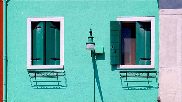 两个,窗户,房子,布拉诺岛,绿色,墙壁