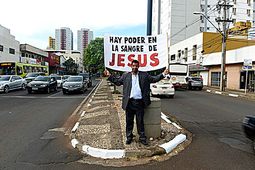 男人,街道,签到,伊瓜苏,巴西,南美