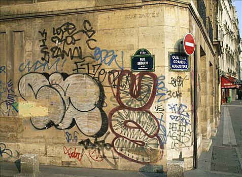 巴黎,角度,街道,码头,涂鸦