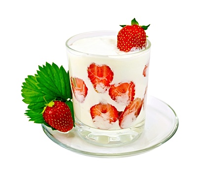 酸奶,粗厚,草莓,玻璃杯,碟