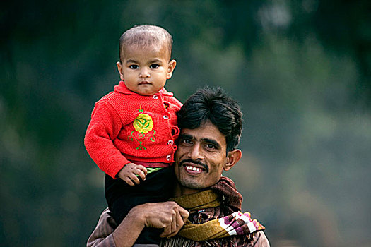 父亲,孩子,达卡,孟加拉,一月,2009年