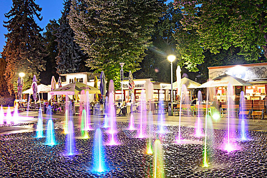 彩色,喷泉,餐馆,市中心,斯洛伐克