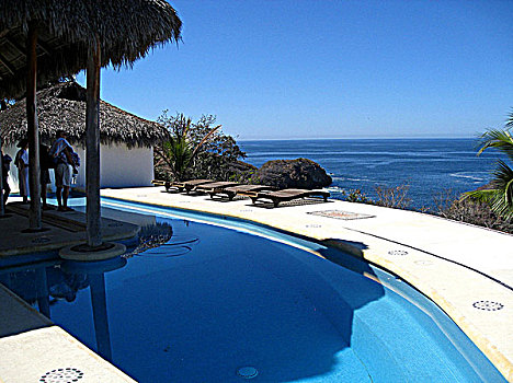 墨西哥,游泳池,房子,海洋,背影
