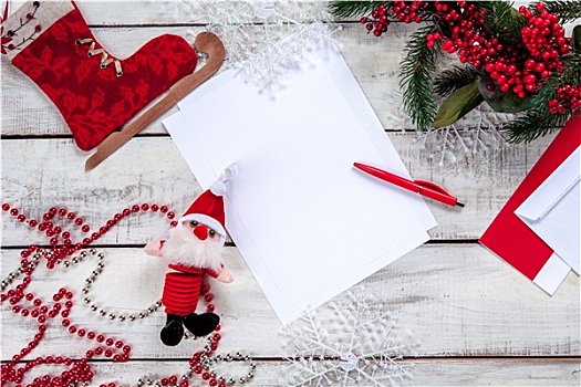 留白,纸张,木桌子,笔,圣诞装饰,圣诞节,概念
