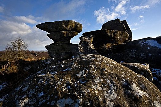 英格兰,北约克郡,石头,奇异岩层,散开,上方,荒野