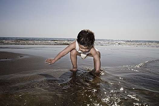 小男孩,玩,海滩,拉齐奥,意大利