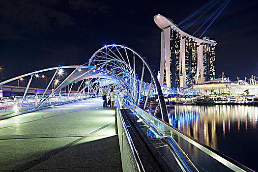 码头,湾,沙,酒店,螺旋,桥,黄昏,新加坡,亚洲