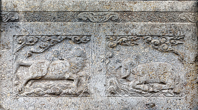 古建筑石栏马牛石雕,中国山西省运城市解州关帝庙
