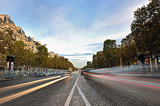 漂亮,夜景,汽车,交通,急促,拱形,巴黎