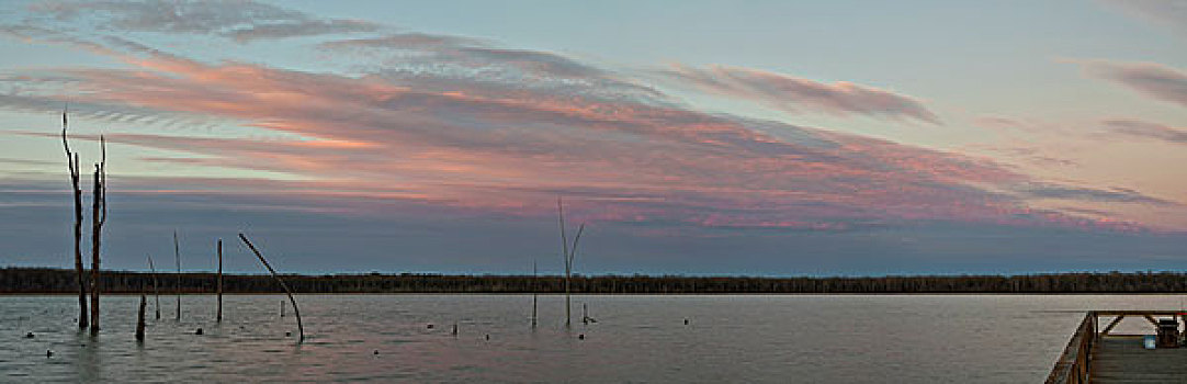 日落,上方,捕鱼,湖,阿肯色州,美国