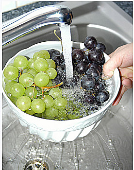 洗,葡萄,自来水