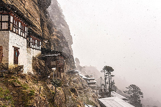 佛教,女修道院,山,下雪,不丹,喜玛拉雅,区域,亚洲