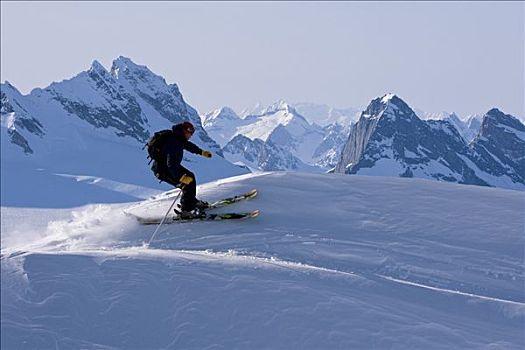 高山滑雪,滑雪,犀牛,顶峰,背景,东南阿拉斯加,合成效果
