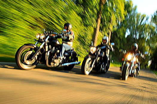 三个,摩托车手,骑,摩托车,动感